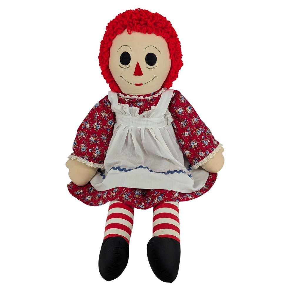 Handmade Raggedy Ann Doll 36" Red Yarn Hair Floral Dress 1991 Vintage Folk Art